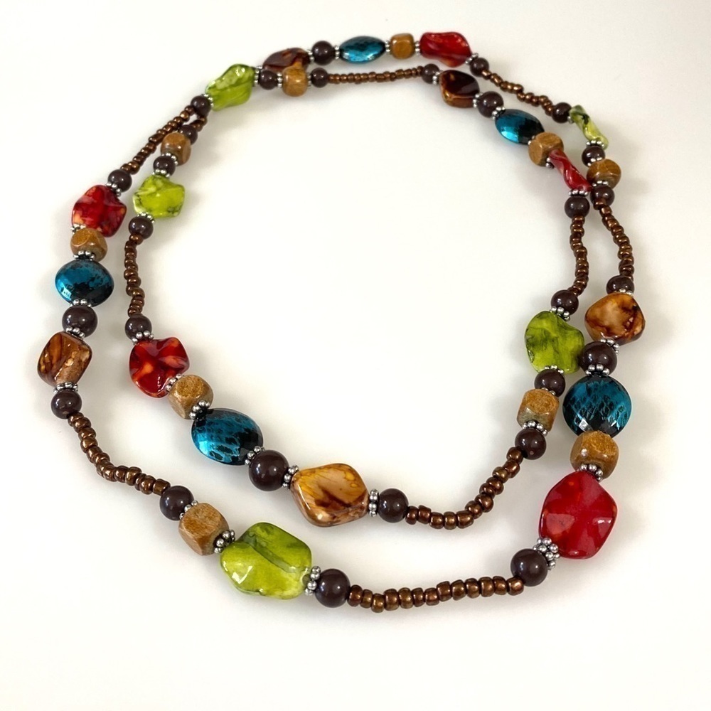 Beaded Necklace Long Artisan plastic / wood 46”